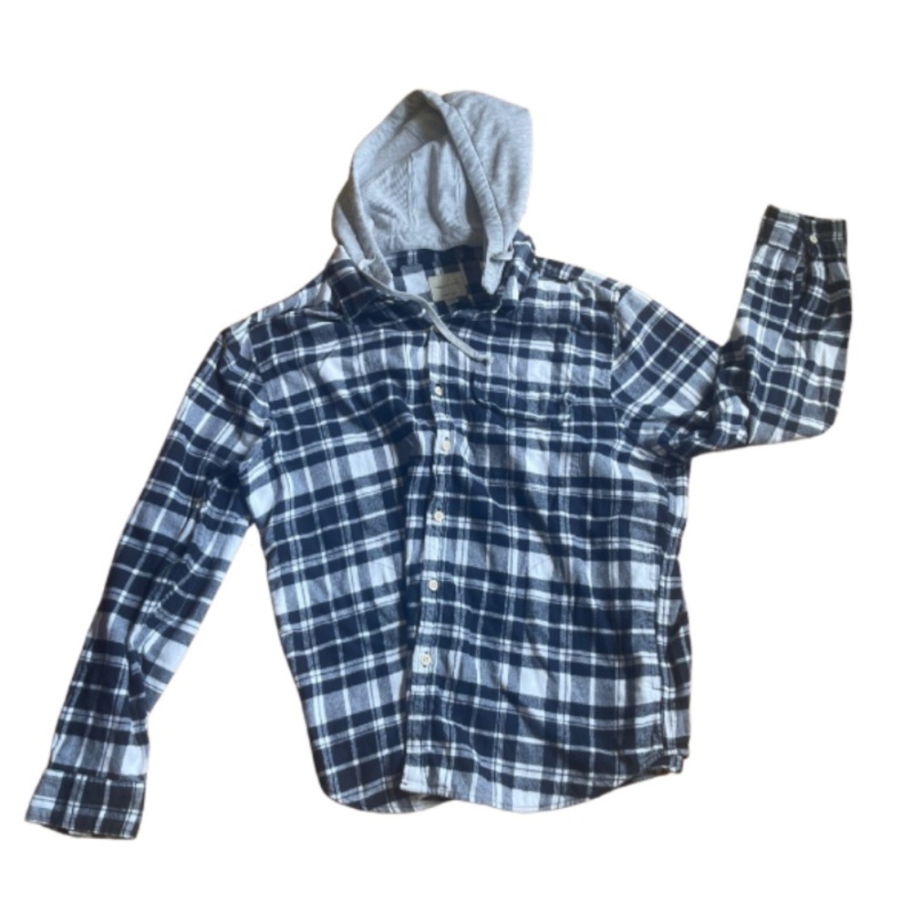 American Eagle Outfitters Super Soft Navy and White Plaid Shirt - Picture 1 of 8